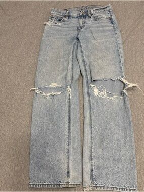 American Eagle Outfitters Light Blue Distressed Wide-Leg Jeans Size 0